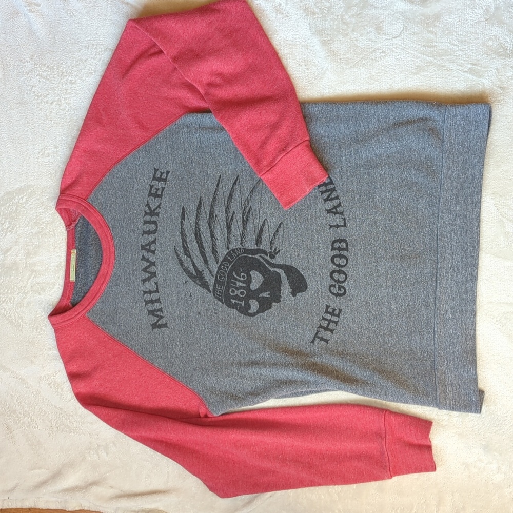 Milwaukee, The Good Land Red and Gray Crewneck Sweatshirt, Comfy